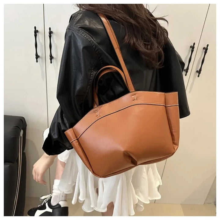 Women’s PU Leather Tote Bag – Large Capacity Vintage Shoulder & Crossbody Purse