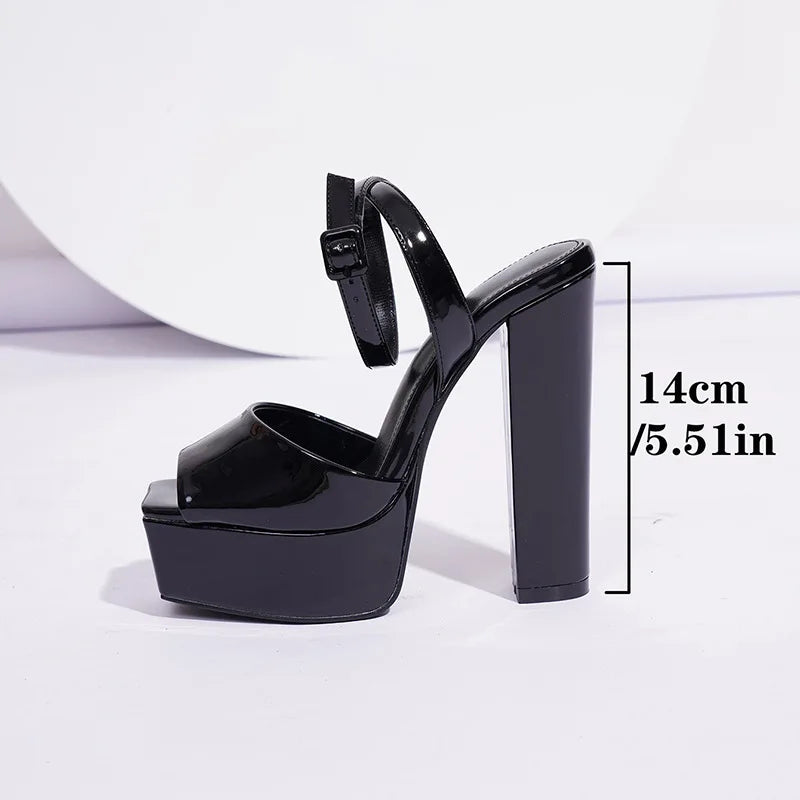 Women Sandals 2025 Fashion Waterproof Platform 13CM Thick Heel Shoes Concise Buckle Strap Model Womens Sexy High Heels Summer
