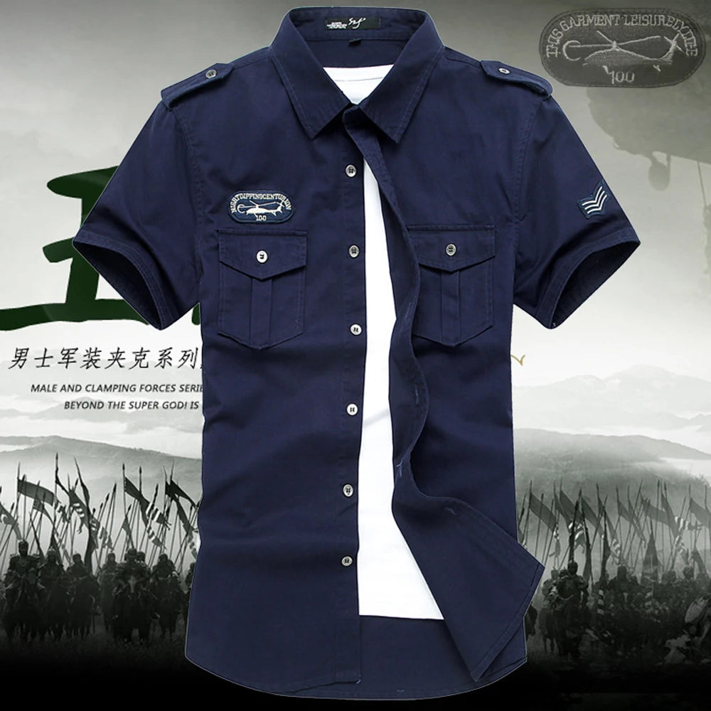 Spring Summer Men's Tactical Shirts Outdoor Men Cotton Shorts Sleeve Military Shirts Fashion Men Button Hiking Work Shirts