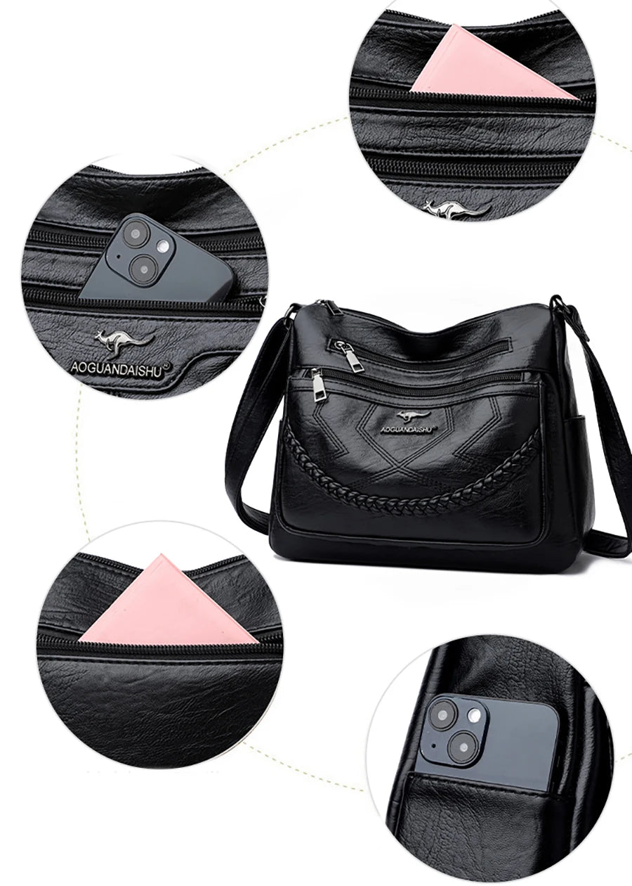 Luxury Women’s Leather Handbag – Multi-Pocket Crossbody & Shoulder Bag 2026