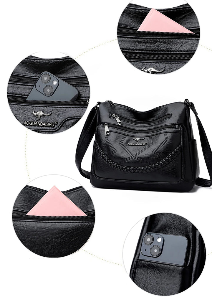 Luxury Women’s Leather Handbag – Multi-Pocket Crossbody & Shoulder Bag 2026