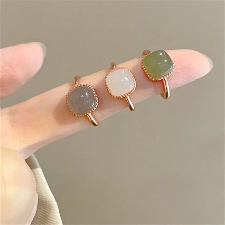 Women’s Vintage Jade & Crystal Geometric Ring – Fashion Jewelry