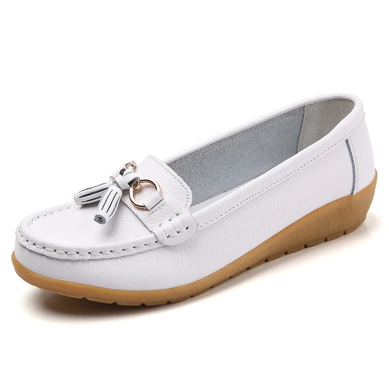 Women’s Leather Loafers – Breathable Chunky Flat Shoes
