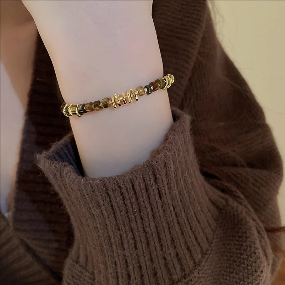 Women’s Tiger’s Eye Beaded Bracelet – Fashion Retro Jewelry