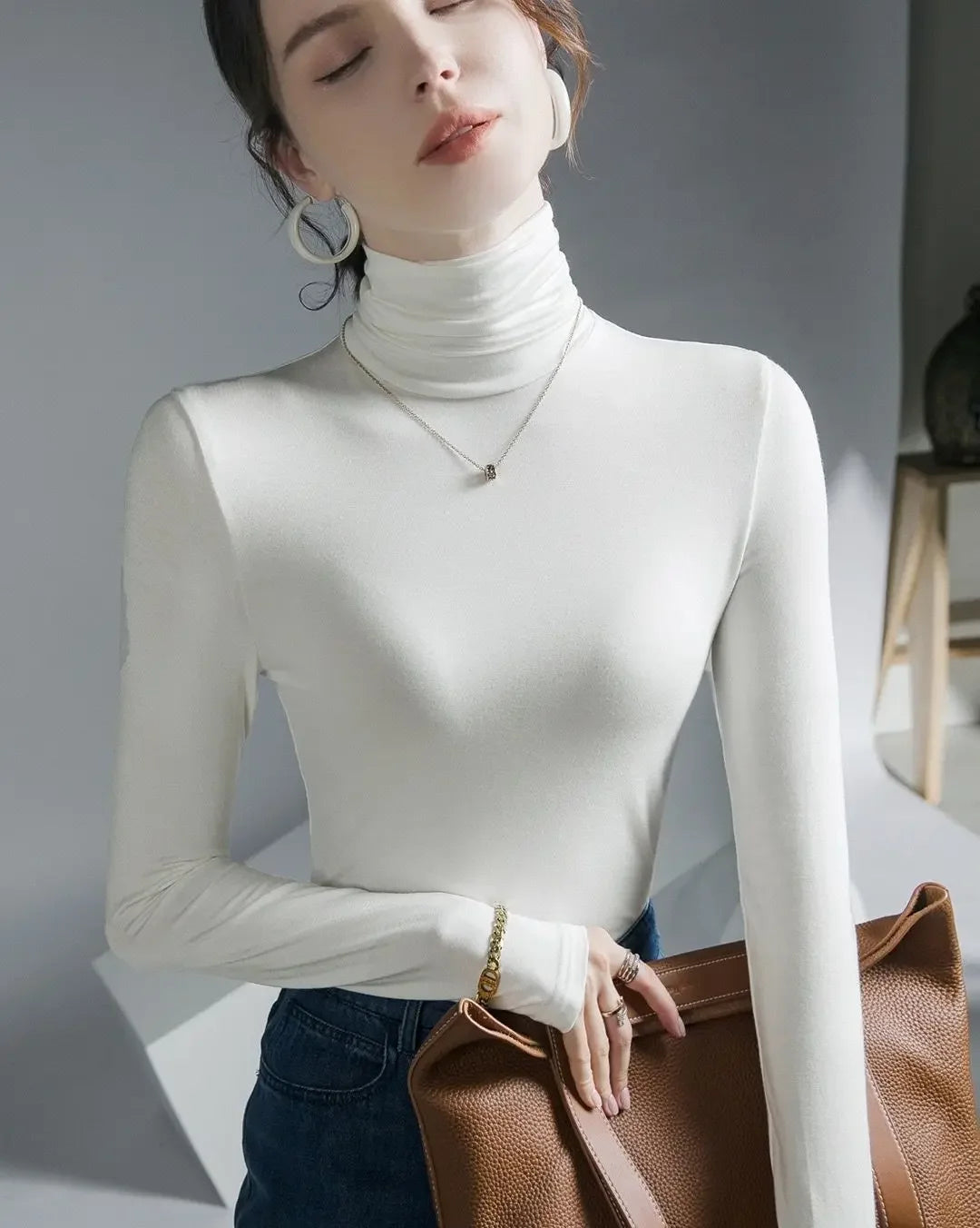 2025 Women’s Turtleneck T-Shirt – Skinny Fit, Black & Purple Grunge Tee