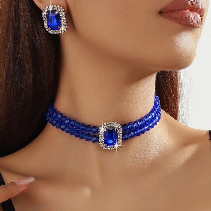 Kristall-Choker- und Ohrring-Set für Damen – Partyschmuck
