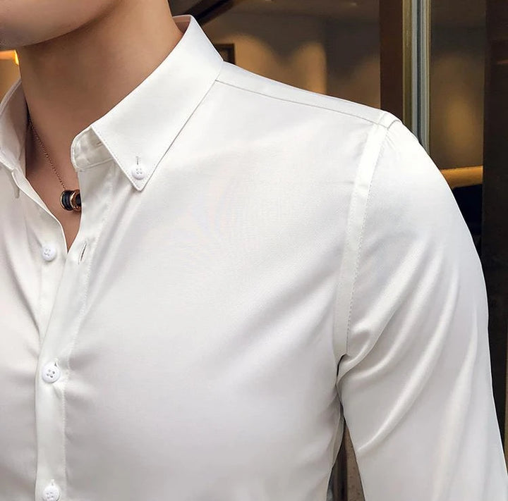 Plain Long Sleeve Shirts and Blouses for Men Business Silk Summer Button Man Tops Fashion 2025 Social High Quality Clothing S I