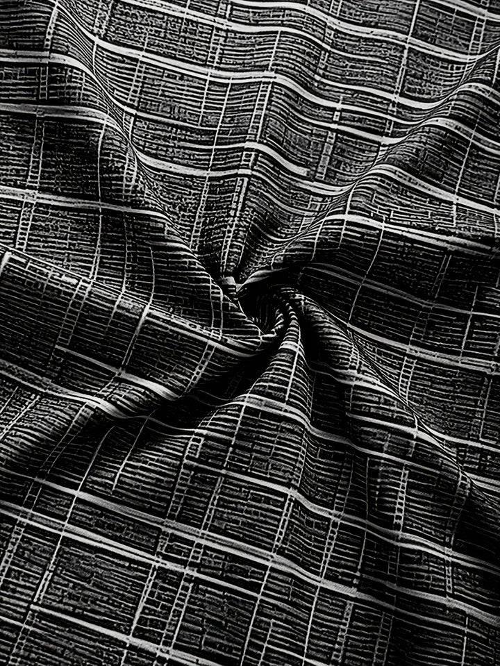 Vintage Shirts Black White Distressed Plaid Textured Printed Loose Casual Short Sleeve Lapel Tops Men Clothes