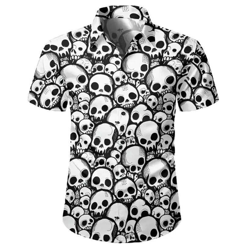Men's Skull Shirts Casual Short Sleeve Shirt For Men Clothing 2024 Summer Men's Clothing Loose Oversized Lapel Shirt Tops Camisa
