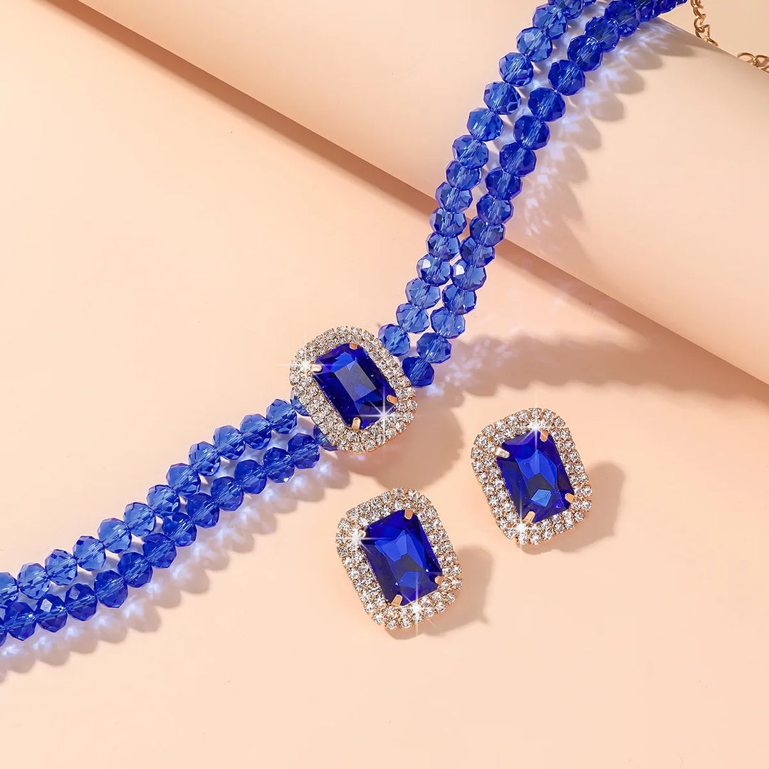 Kristall-Choker- und Ohrring-Set für Damen – Partyschmuck