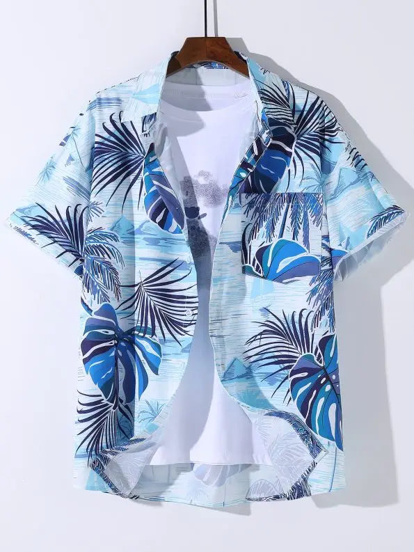 Men's Hawaiian Shirts Men's Short Sleeve Shirts Summer Casual Monstera Print Lapel Short Sleeve Shirts
