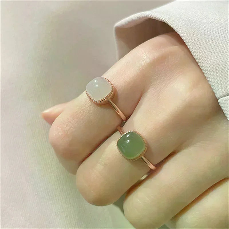 Women’s Vintage Jade & Crystal Geometric Ring – Fashion Jewelry