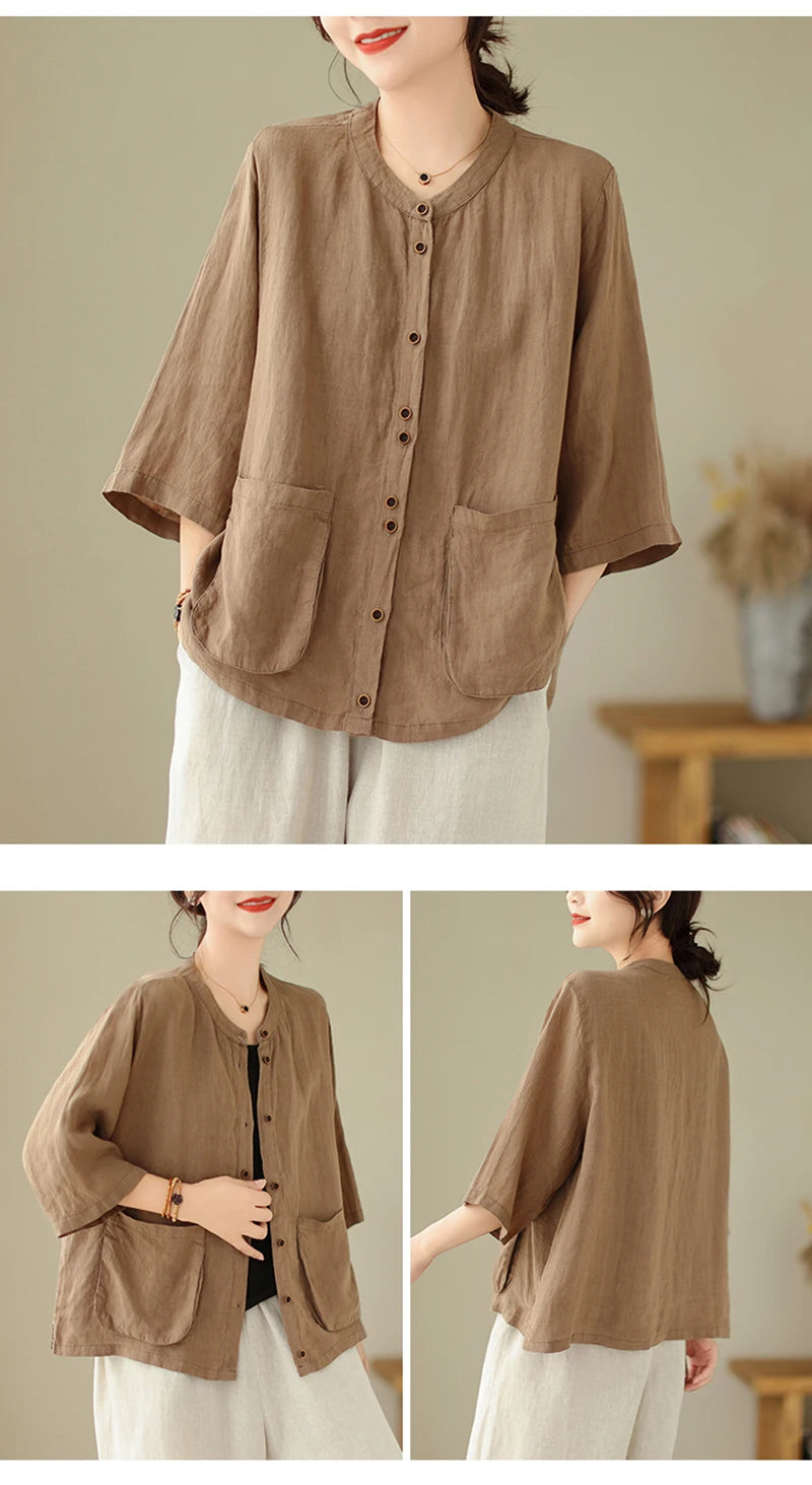 Woman Top Single-Breasted Loose Shirts & Blouses for Women Pocket Cheap Tops Female