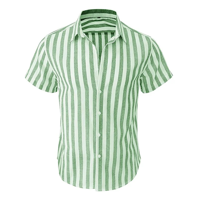 Alternating Striped men's Shirts Summer Minimalist Shirts Beach Casual Style Short Sleeved Shirt Men's Hawaii Vacation Shirt