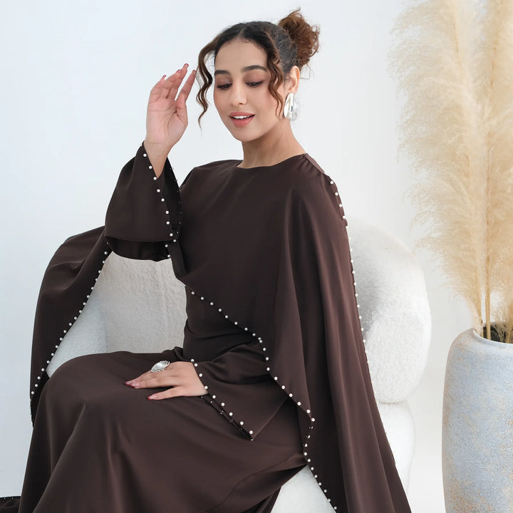 Luxury Dubai Shawl Abaya Elegant Beaded Waist Cinching Kaftan Muslim Women Traditional Dress Maxi Long Sleeve Robe Eid Outfit