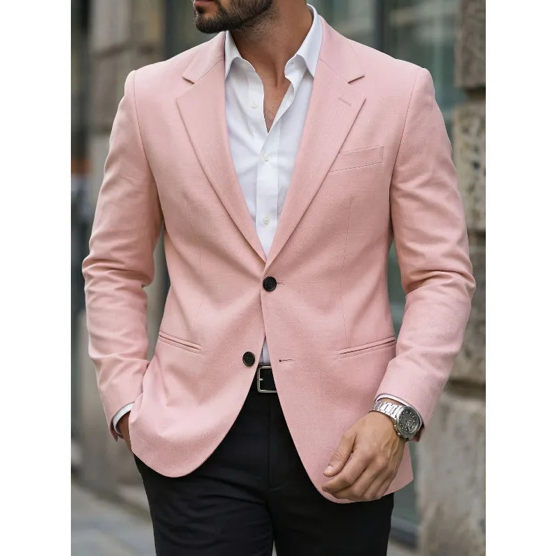 KIDWHXR Man Blazer Korean Slim Simple Solid Color Turn Down Collar Male Suit Outerwear Business Casual Long Sleeeve Men Coat