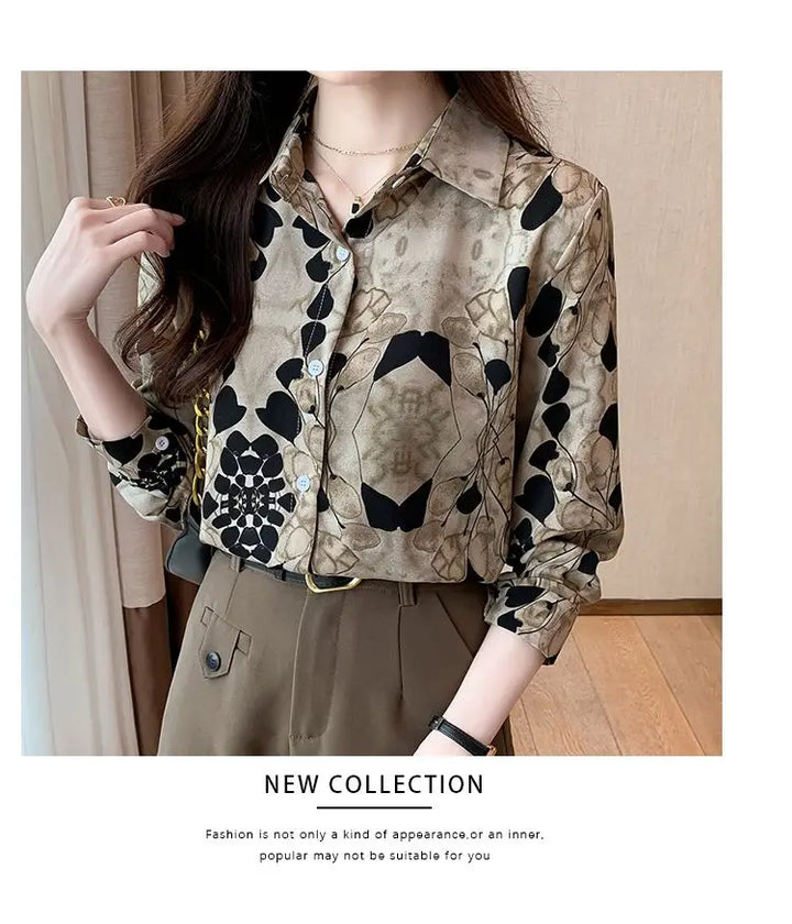 2024 New Fashionable Shirt Vintage Elegant Printing Long Sleeve Blouses Printed Loose Spring and Autumn Edition All-match Tops