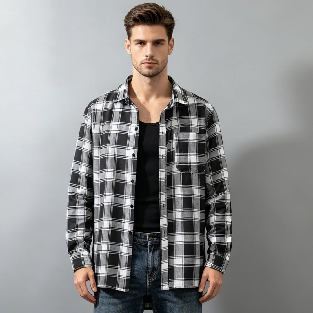 Men's Shirt Spring And Autumn Coat Fashionable Classic Checkered Youth Casual Comfortable And Fashionable Button Up Long Sleeved