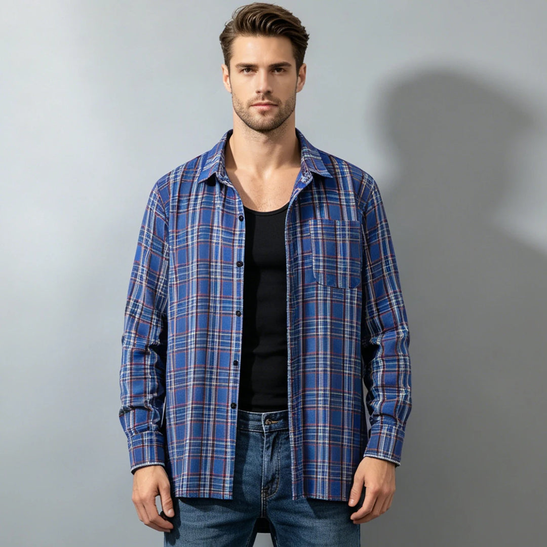 Men's Shirt Spring And Autumn Coat Fashionable Classic Checkered Youth Casual Comfortable And Fashionable Button Up Long Sleeved