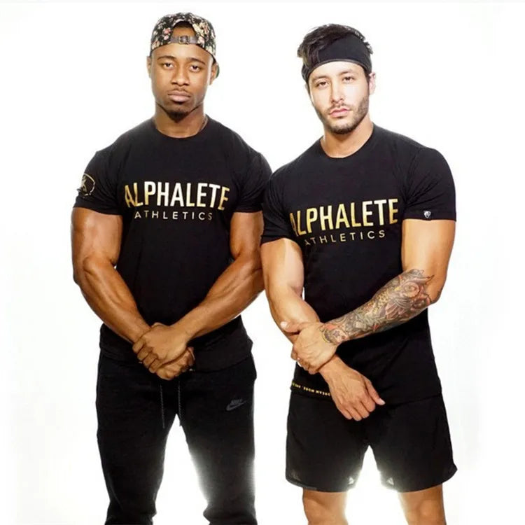 Men Muscle Shirts Cotton Elastic Slim Fit for Men Workout Casual Bodybuilding T-shirt Letter Printed