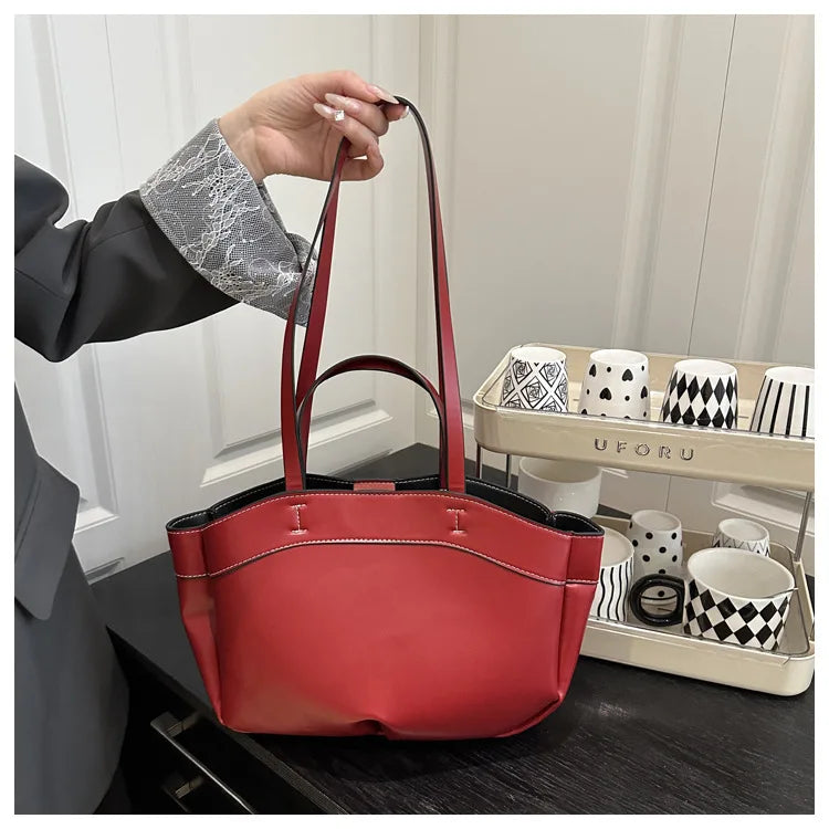 Women’s PU Leather Tote Bag – Large Vintage Shoulder & Crossbody Purse