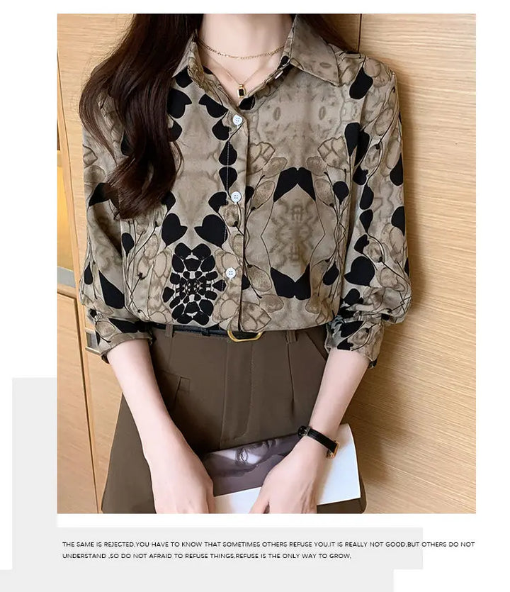 2024 New Fashionable Shirt Vintage Elegant Printing Long Sleeve Blouses Printed Loose Spring and Autumn Edition All-match Tops