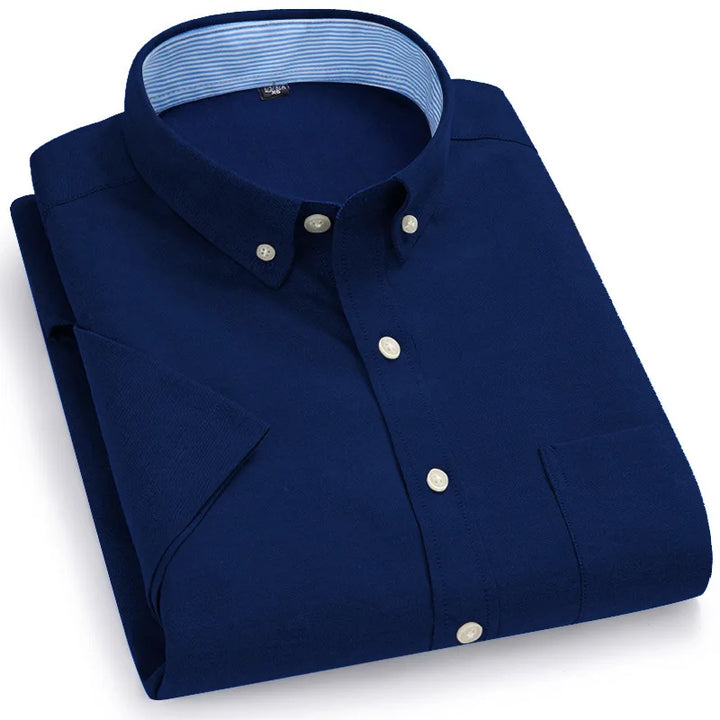 Men's Short-Sleeved Shirt, Summer Casual, Oxford Fabric, Solid Color, Simple, Trendy, Comfortable and High-Quality, Street Style