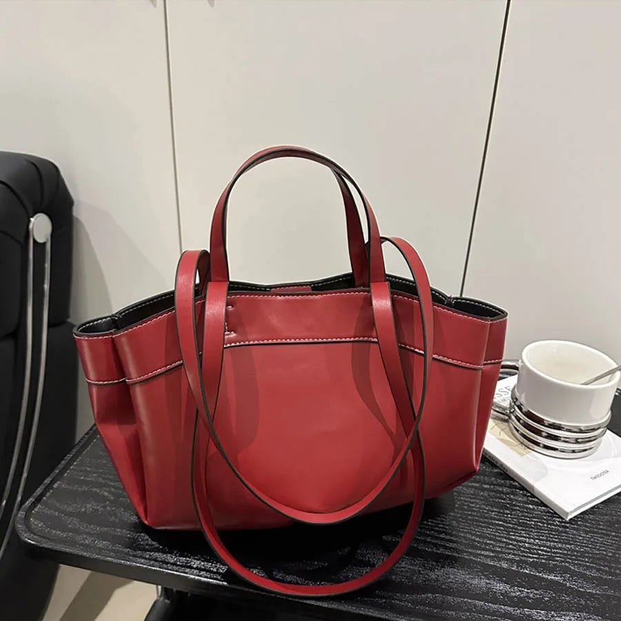 Women’s PU Leather Tote Bag – Large Vintage Shoulder & Crossbody Purse