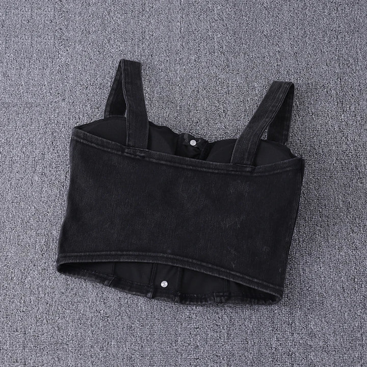 women's clothing sexy Tops For Women crop top fashion button front shirred detail denim top