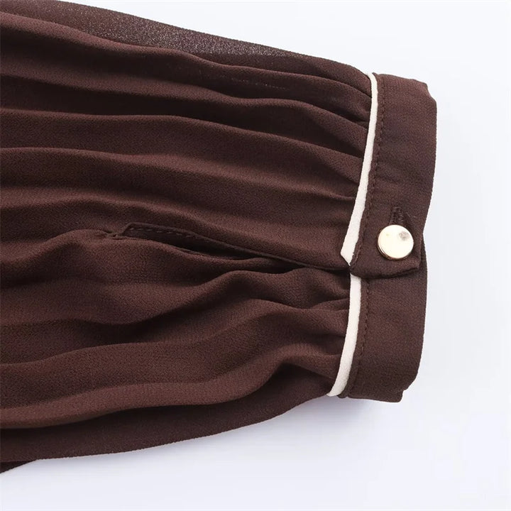 Women’s Fall 2025 Russet Pleated Midi Dress with Belt