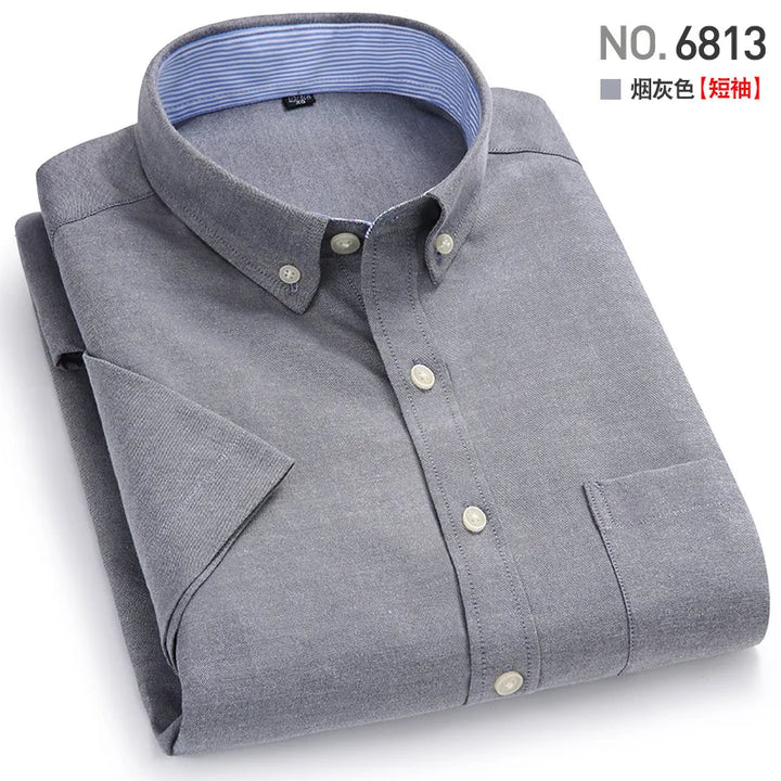 Men's Short-Sleeved Shirt, Summer Casual, Oxford Fabric, Solid Color, Simple, Trendy, Comfortable and High-Quality, Street Style