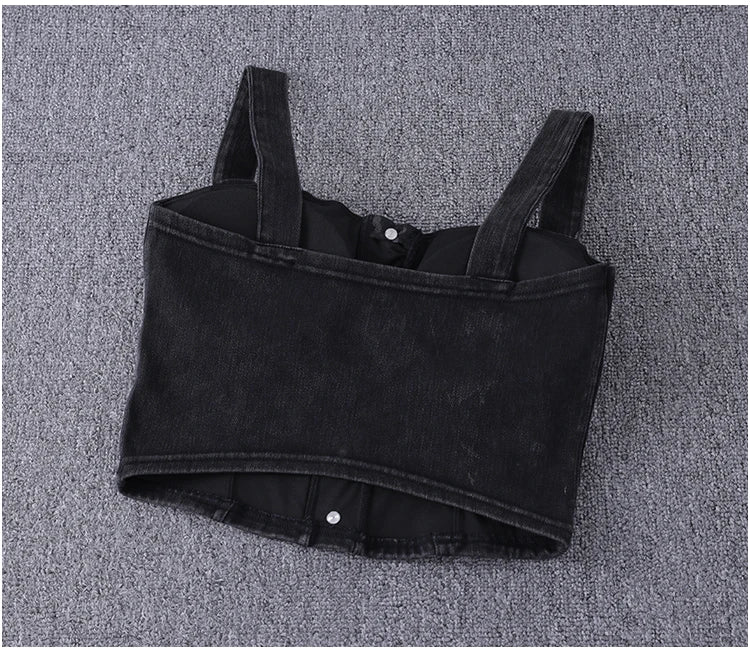 women's clothing sexy Tops For Women crop top fashion button front shirred detail denim top