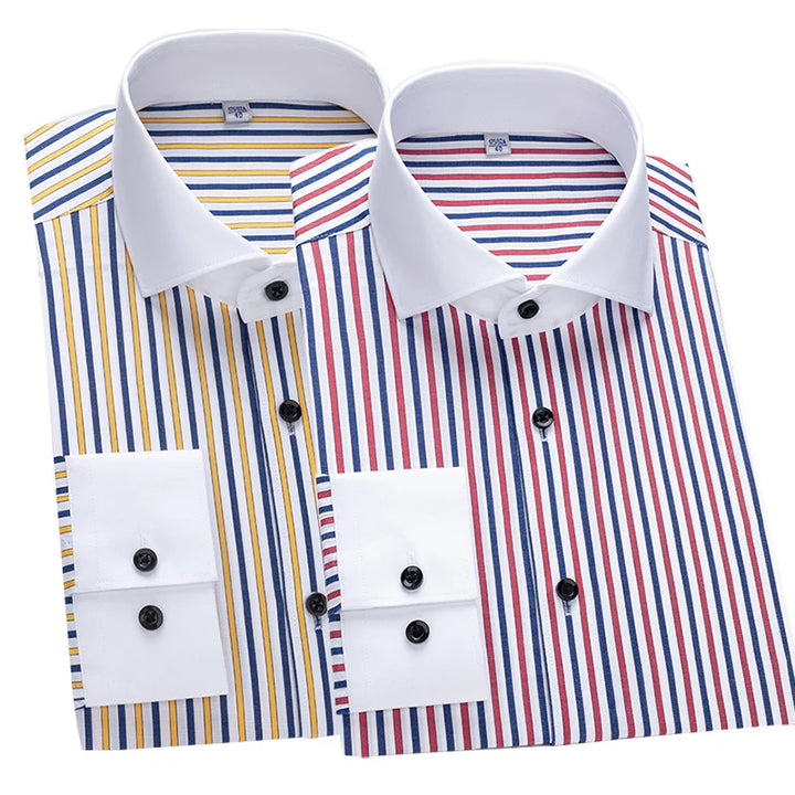 Men's shirt long sleeved slim fit striped Windsor collar contrasting color collar business casual one line collar shirt