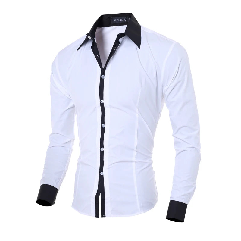 Men Long Sleeve Shirt 2025 Spring Striped Shirts Slim Fit Male Casual Social Patchwork Shirt Turn-down Collar Camisa Masculina