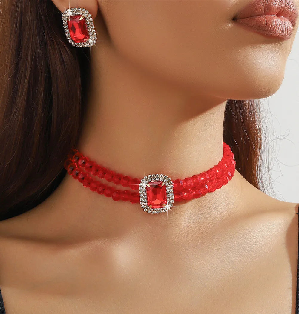 Kristall-Choker- und Ohrring-Set für Damen – Partyschmuck