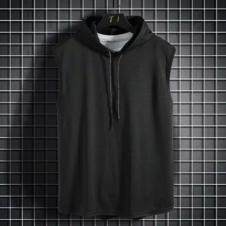 Men Tie Collar Hooded Sleeveless Vests Male Summer Loose Solid Hip Hop Tee Shirt Tops