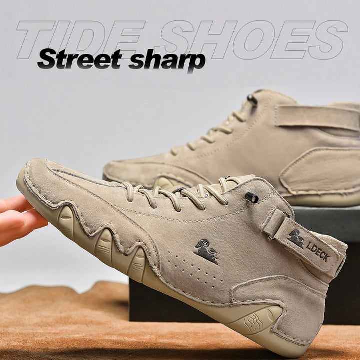 Men’s Leather Walking Shoes – 2025 Casual Luxury High-Top Sneakers & Motorcycle Boots