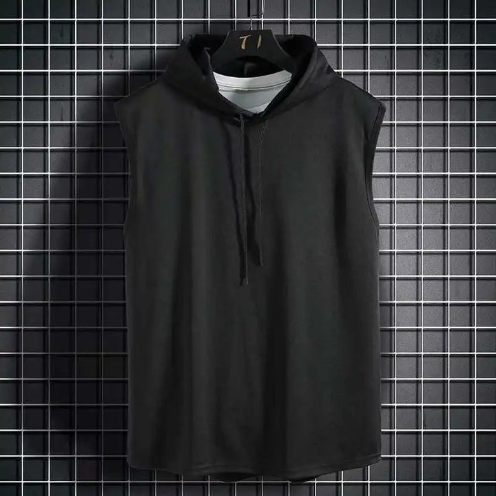 Men Tie Collar Hooded Sleeveless Vests Male Summer Loose Solid Hip Hop Tee Shirt Tops