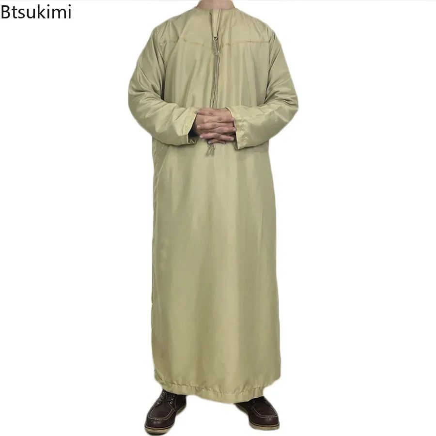 Middle East Arab Kaftan Men Muslim Clothing Solid Long-sleeved Round Neck Robes Causal Loose Men Jubba Thobe National Costumes