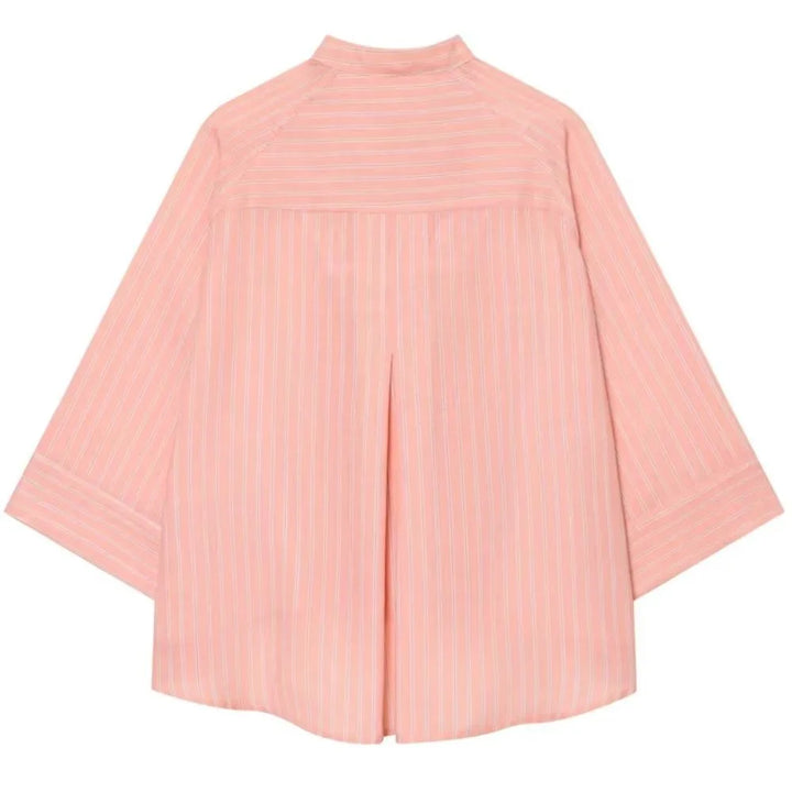 Striped Loose Striped Shirt Elegant Mid Sleeve Button Tops European American Style Asymmetric Casual Blouse for Woman