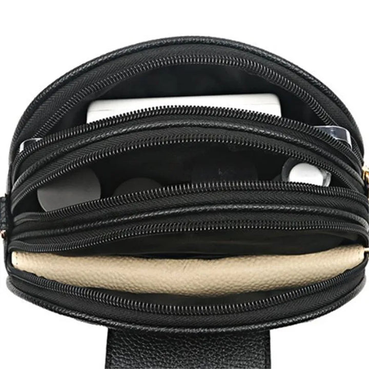 Women’s Black Crossbody Bag – 3-Compartment Purse with Gold Hardware