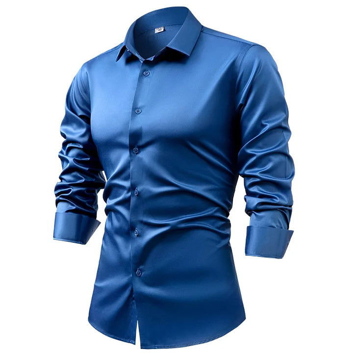 High-end Satin Shirts for Men Fashion Long Sleeved Solid Dress Shirts Men's Business Social Non-ironing Wrinkle-resistant Shirts