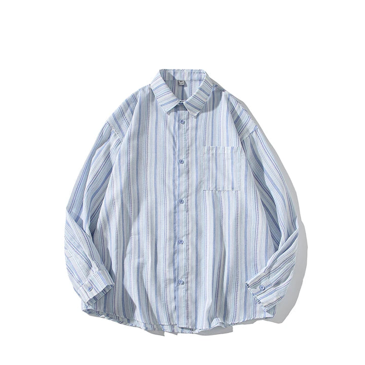 Striped Long Sleeve Button-Down Shirt Trendy Fall Fashion for Men & Women Casual Office Wear Lapel Collar Stylish Top