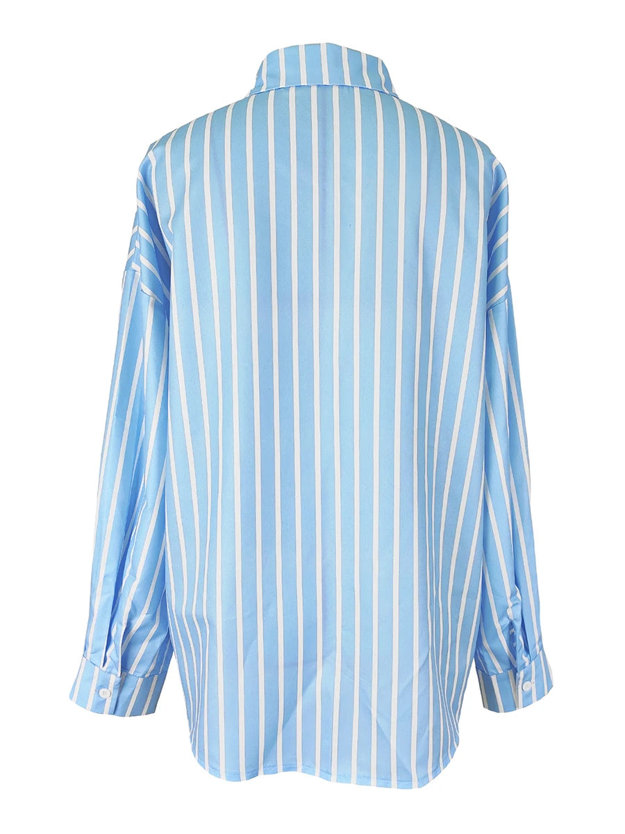 Women Striped Shirts Long Sleeve Casual Loose Button Up Blouses Turn Down Collar Tops Spring Autumn Office Lady Clothes Blusas