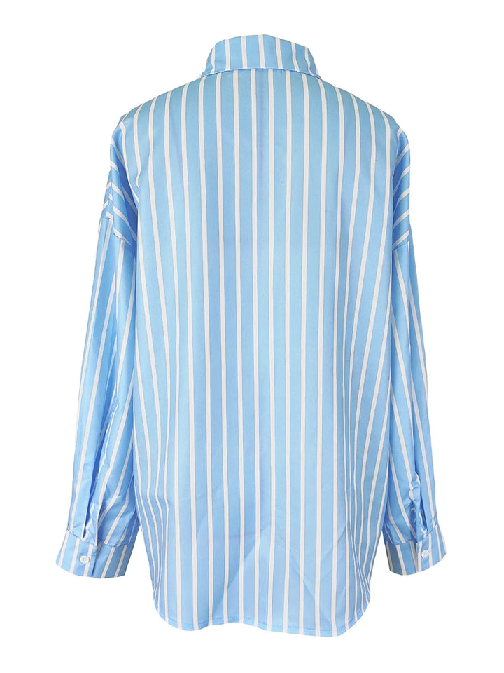 Women Striped Shirts Long Sleeve Casual Loose Button Up Blouses Turn Down Collar Tops Spring Autumn Office Lady Clothes Blusas