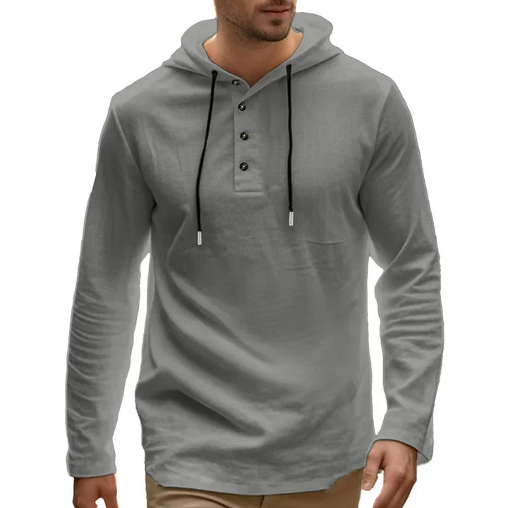 2026 New Men's  T-Shirts Spring Summer Hooded Cotton Linen Tops for Men Soft Loose Henley Shirt Casual Button Long Sleeve Shirts