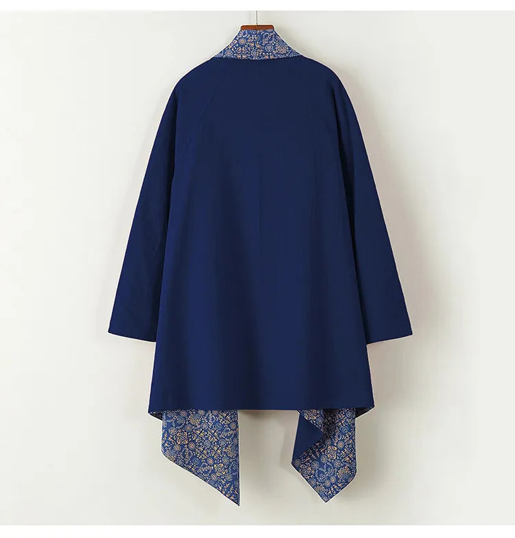 Men's Kimono Cardigan Japanese Samurai Costume Cotton Linen Haori Yukata Streetwear Retro Ethnic Robe Double-Sided Cloak Jacket