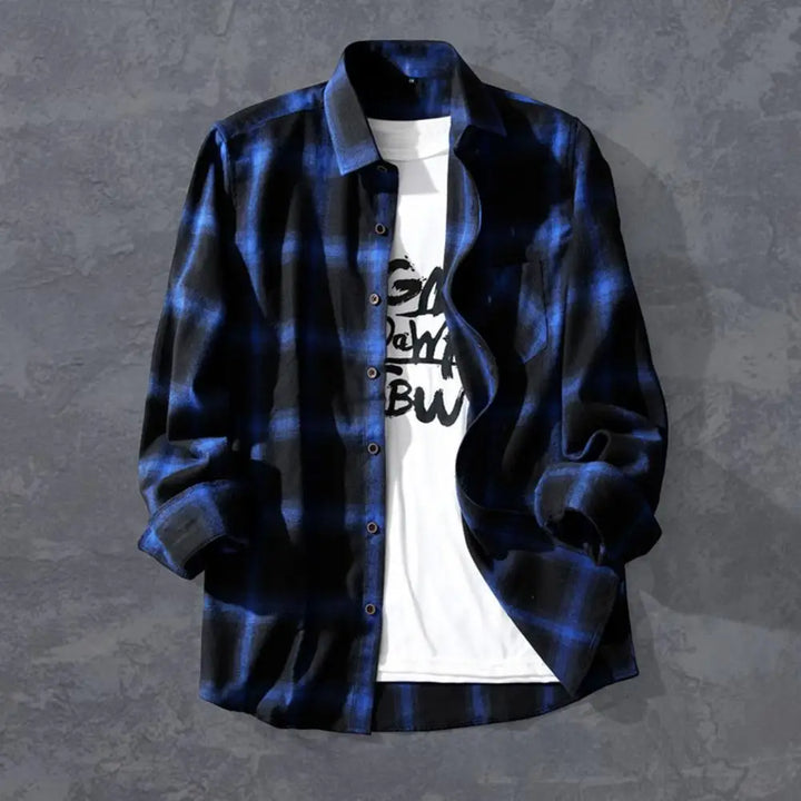 Check Shirts Men Plaid Shirt Coat Lapel Single-breasted Autumn Shirt Jacket Oversized Shirts Chic Male Casual Long Sleeves Shirt