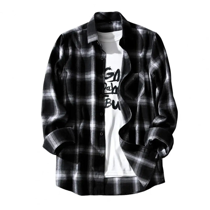 Check Shirts Men Plaid Shirt Coat Lapel Single-breasted Autumn Shirt Jacket Oversized Shirts Chic Male Casual Long Sleeves Shirt