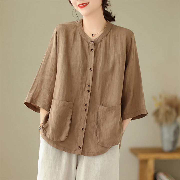 Woman Top Single-Breasted Loose Shirts & Blouses for Women Pocket Cheap Tops Female
